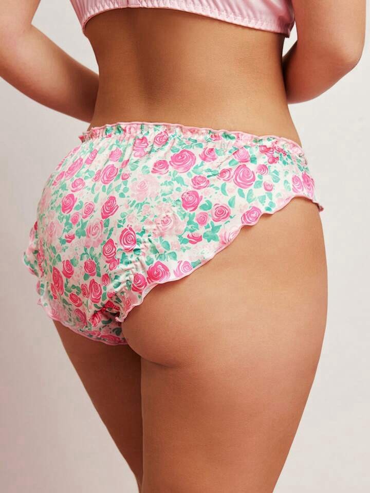 Pretty Y2K Satin Ruched Bum Floral Full Brief Bikini Panties PLUS 4X 4XL NEW