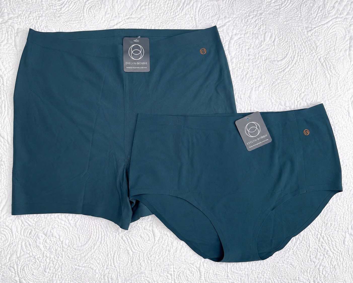 Evelyn & Bobbie NWT Full Brief Panty & Slip Short Set Teal Seamless High Rise