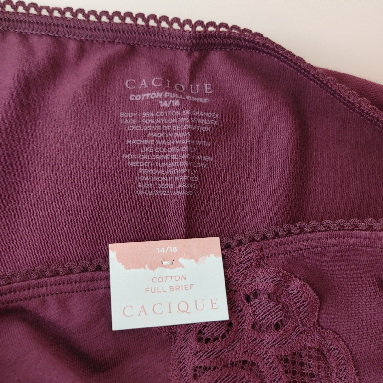 LANE BRYANT CACIQUE PLUS COTTON FULL BRIEF 14/16 PANTY PURPLE LACE BUTT HIPS
