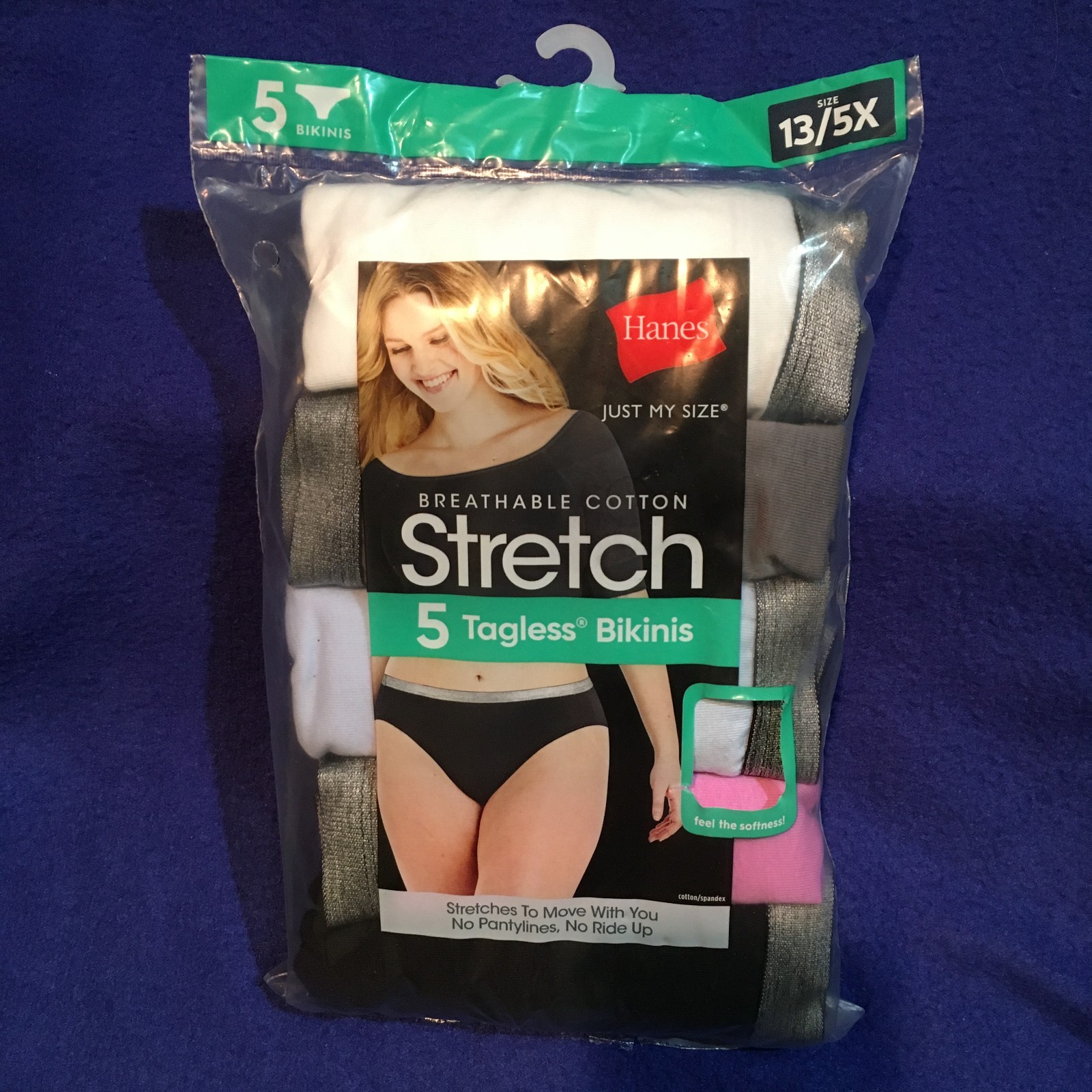 Hanes Just My Size Women’s Stretch Cotton Bikini Underwear 5 PACK Size 13 5X NEW