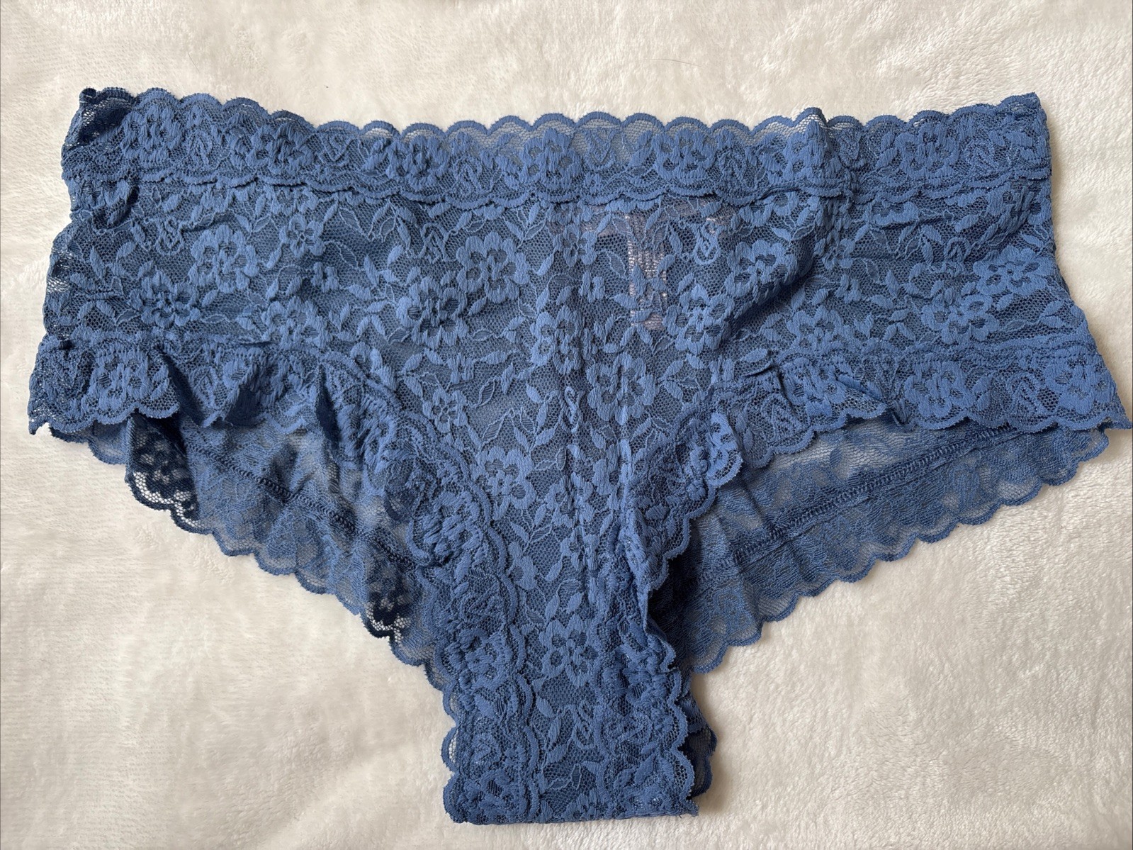 Victoria’s Secret Panties Lacie Cheeky Panty Dark Blue Lace Floral VS Logo XL
