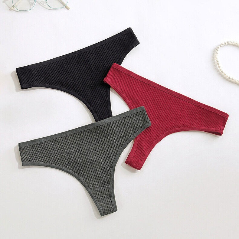 6 Packs Lot Sexy Womens Panties Thong G string Ribbed Cotton Underwear Lingeries