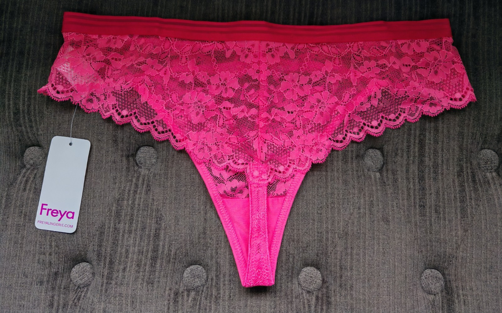 Freya Offbeat Bright Pink Lacey Brazilian Brief Size Large Or UK 14