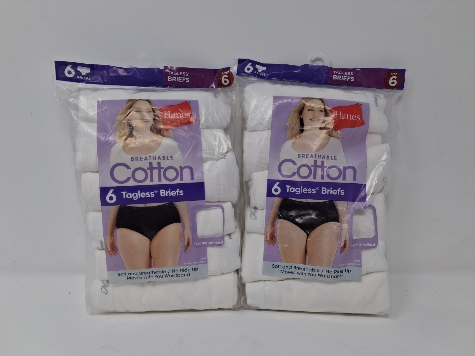 2 Pack Hanes Women’s Brief Panties 6-Pack Cotton Tagless Breathable White Size 6