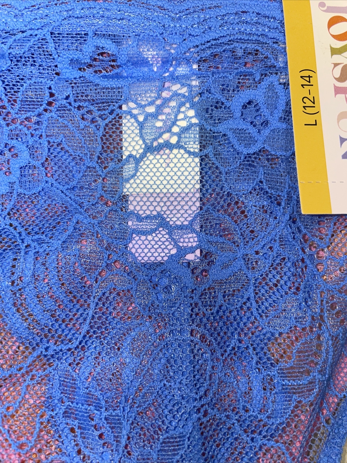 NWT Womens Joyspun Blue Pink Peach 3 Pack Lace Thong Panties Sz Lg 12-14