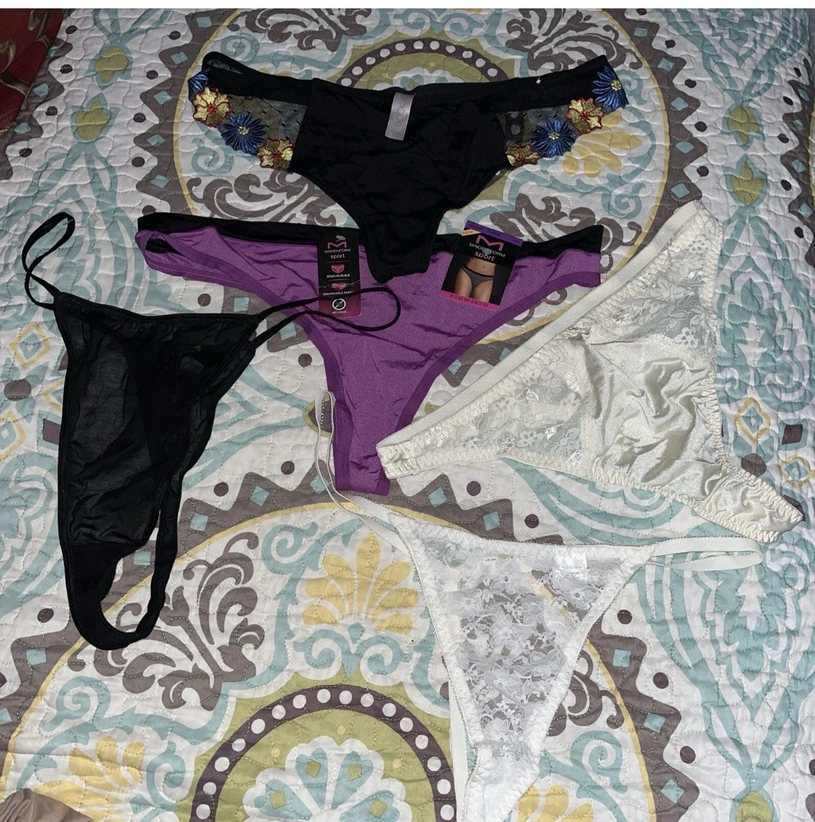 Lot Of 5 Designer Multi Style Thongs Seamless Lace Size 9 2XL