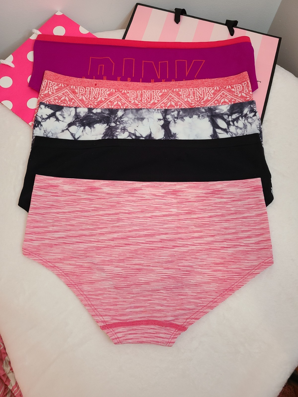VS PINK 5pk Seamless Stretch Nylon Yoga Hipster Panties Size Lg Multicolor