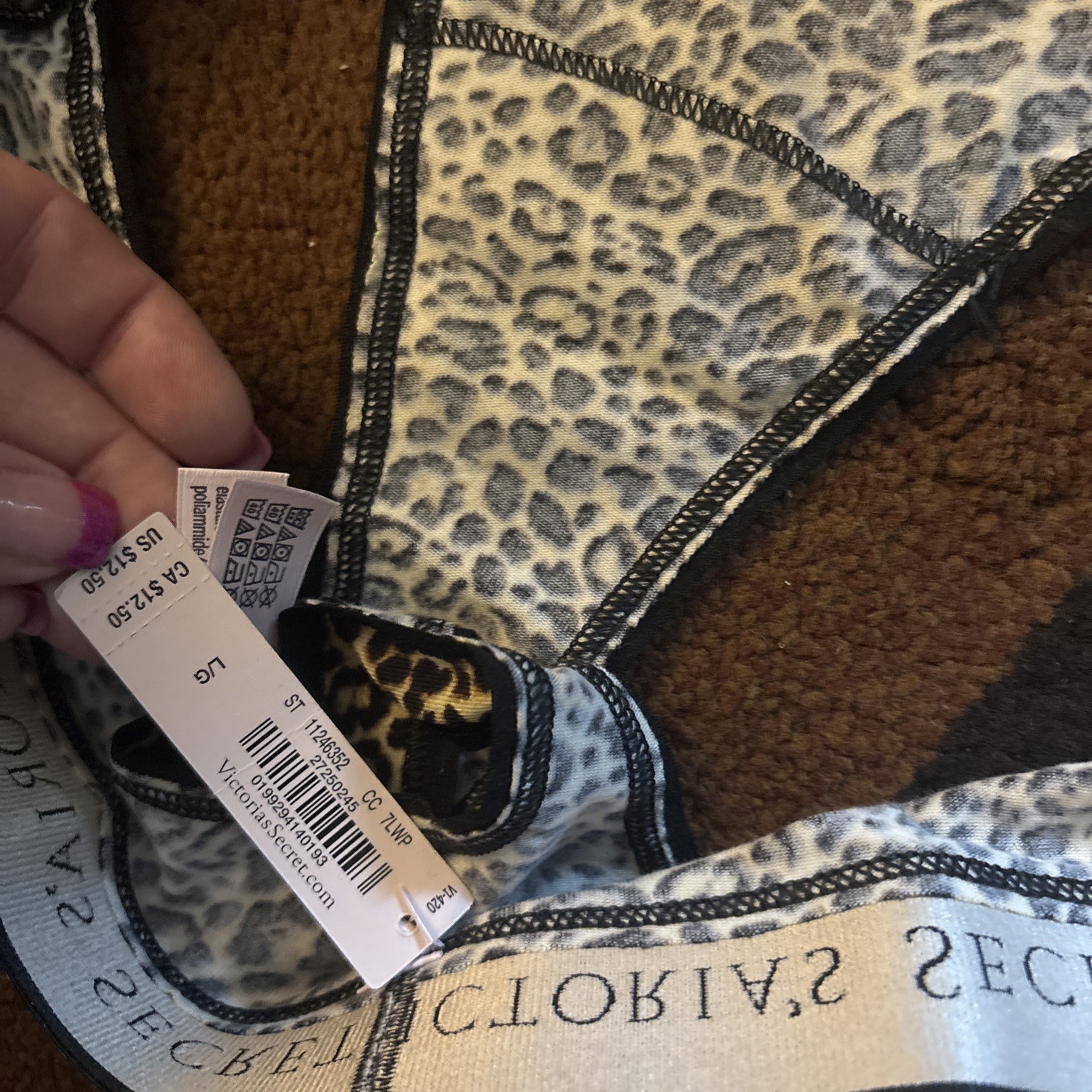 Victoria’s Secret 2 Large Leopard Print Thong Panty Cute Spellout Sexy Black-NWT