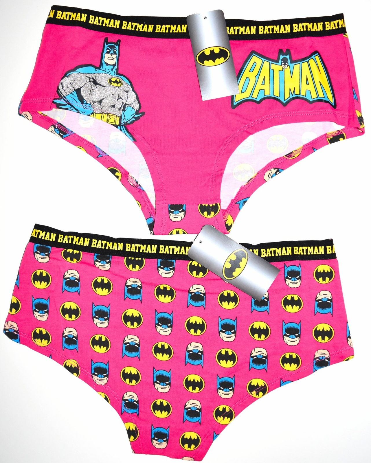 BATMAN KNICKERS PINK FRONT BACK PRINT GLITTER LOGO LADIES SIZES UK 6 to 20