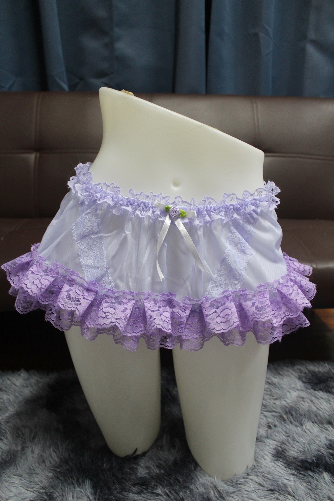 #A328 2XL/ElasticW.24-42″ VintageStyle 2PCS Purple Nylon Half Slip + White Brief