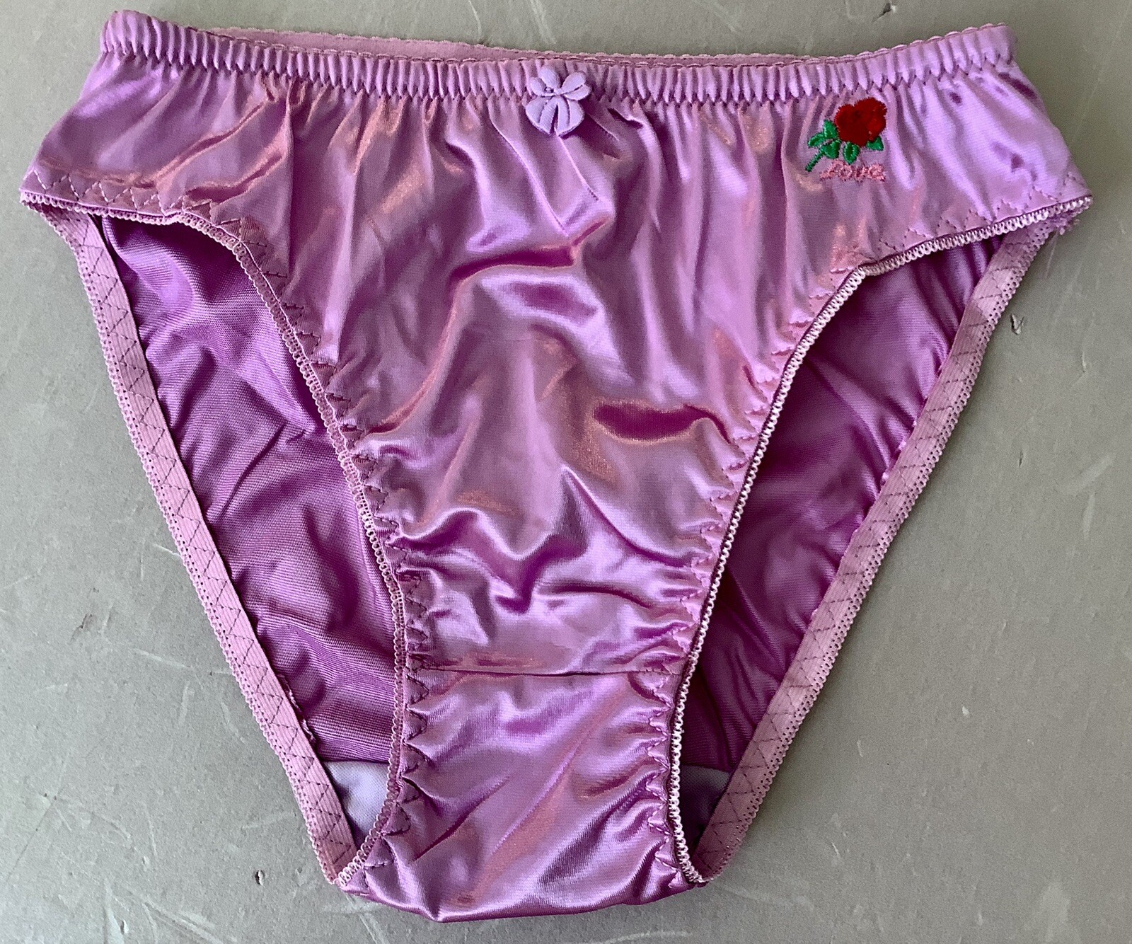 Women Panties Bikinis ANN DIANE Size XL Lavender Shiny Satin Soft W/decoration