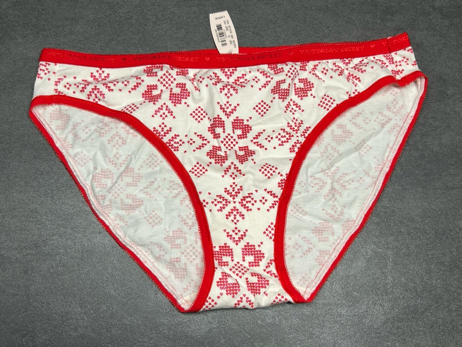 Vtg Victoria’s Secret Christmas Bikini Panty Signature Logo Poinsettia Glitter L