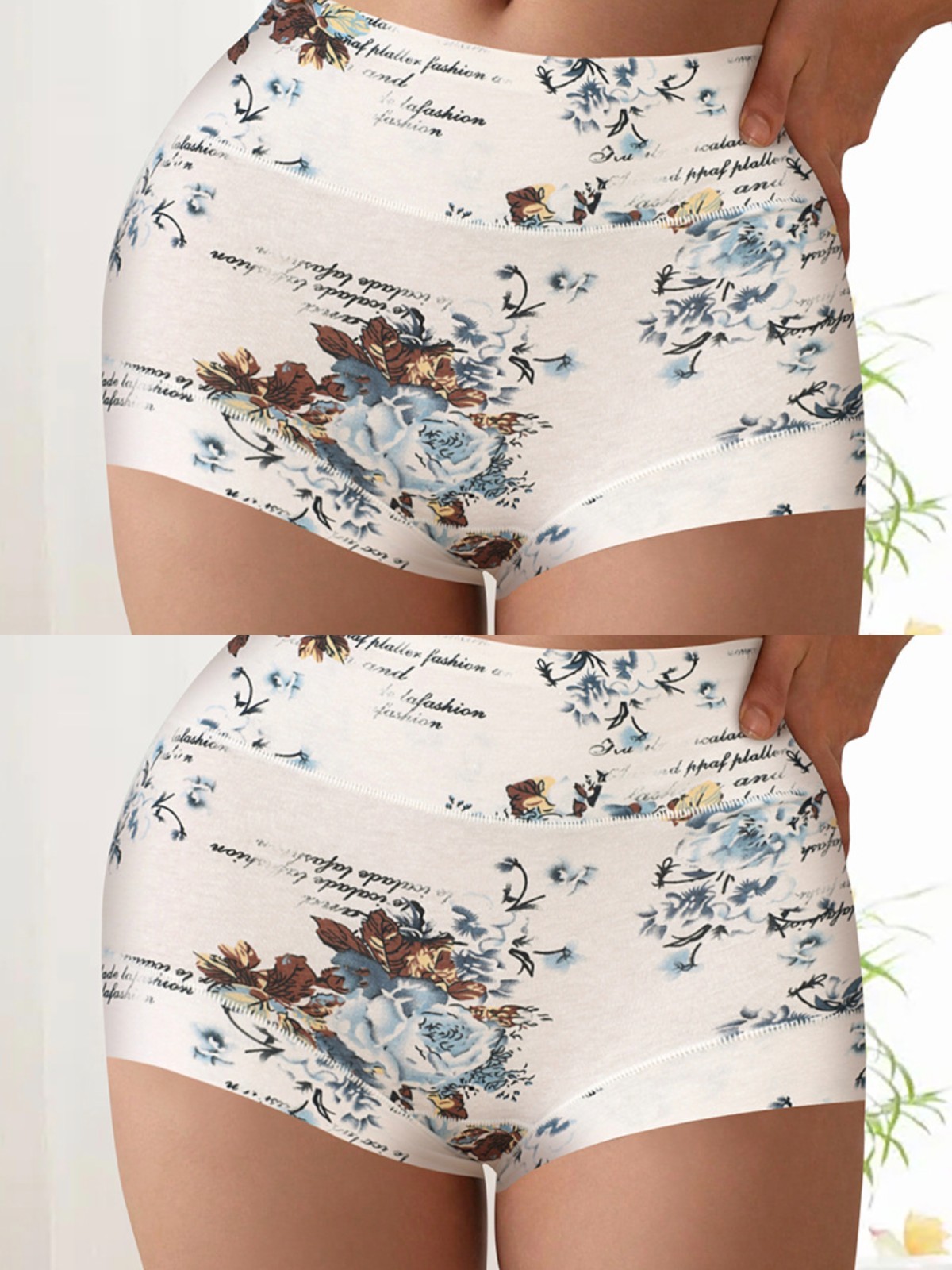 2 Pack Colorblock Floral Boyshorts – Sexy Cotton Full Coverage Tummy Control