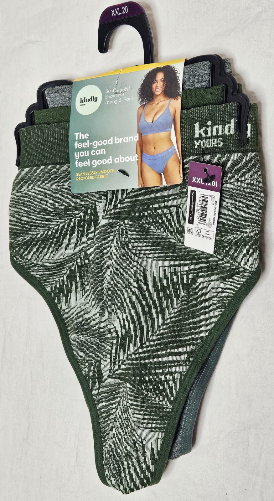 Kindly Yours Women’s Plus Seamless Thong Panty 3 Pack Green Palm 2XL (20)