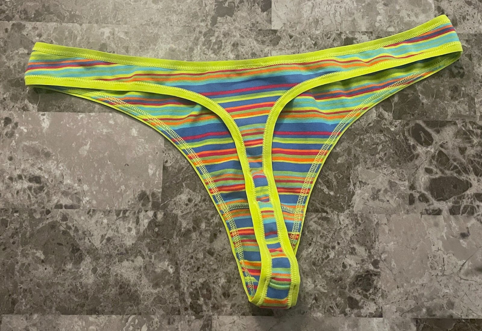 NWOT VICTORIA’S SECRET PINK LARGE BLUE GREEN STRIPE VINTAGE RARE THONG PANTIES