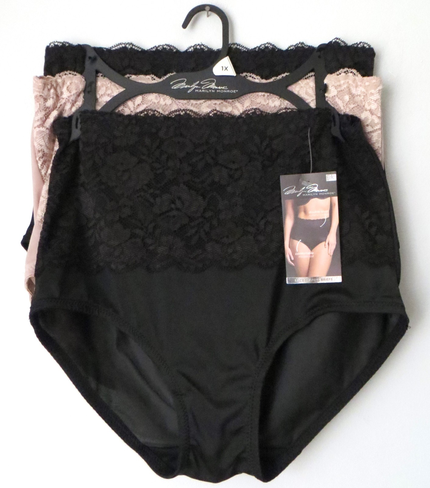 Marilyn Monroe 3pc Lace Shaping Briefs Sz 1X ~Double Layer Tummy Panel #7305 $42