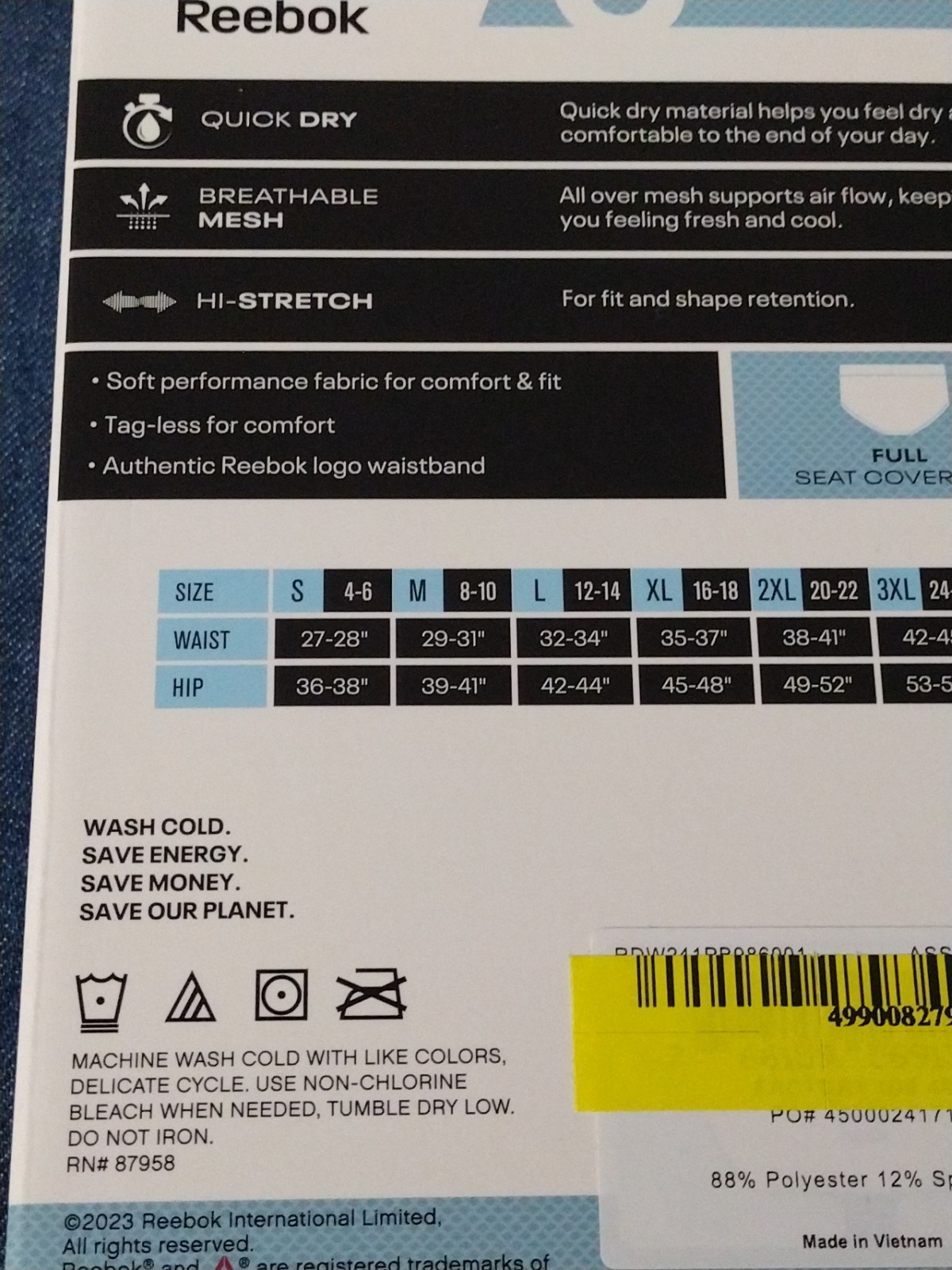 6-Pack REEBOK Women’s SMALL Briefs Air Tech Performance Stretch Mesh Quick Dry