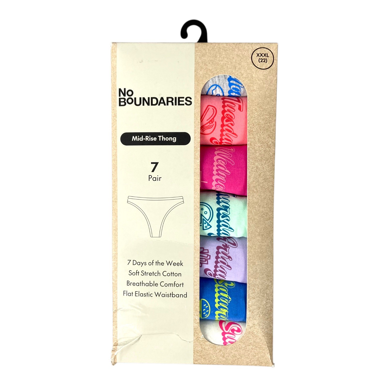 7-Pair NO BOUNDARIES Women’s XXXL (22) Cotton Thong Days Of The Week Underwear