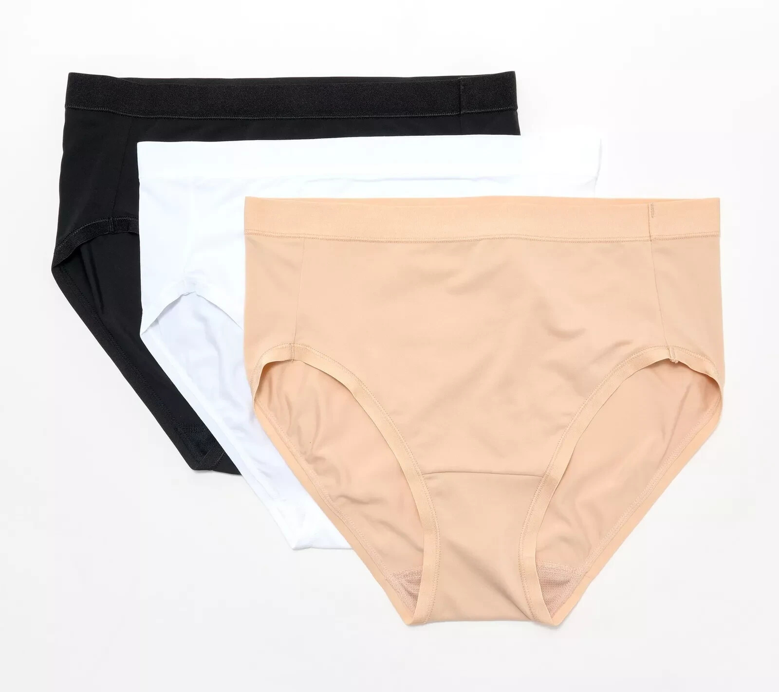 Breezies Signature Satin Trim Set of 3 Brief Panties-Sunbeige-1X A606710 NEW
