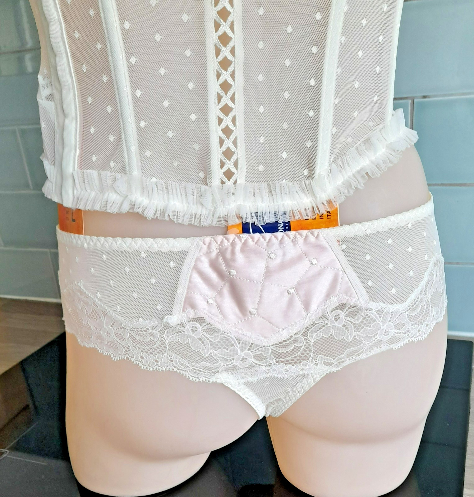 Passionata “Sofia” Sheer Peach/cream Lace/Spotted Thongboy S