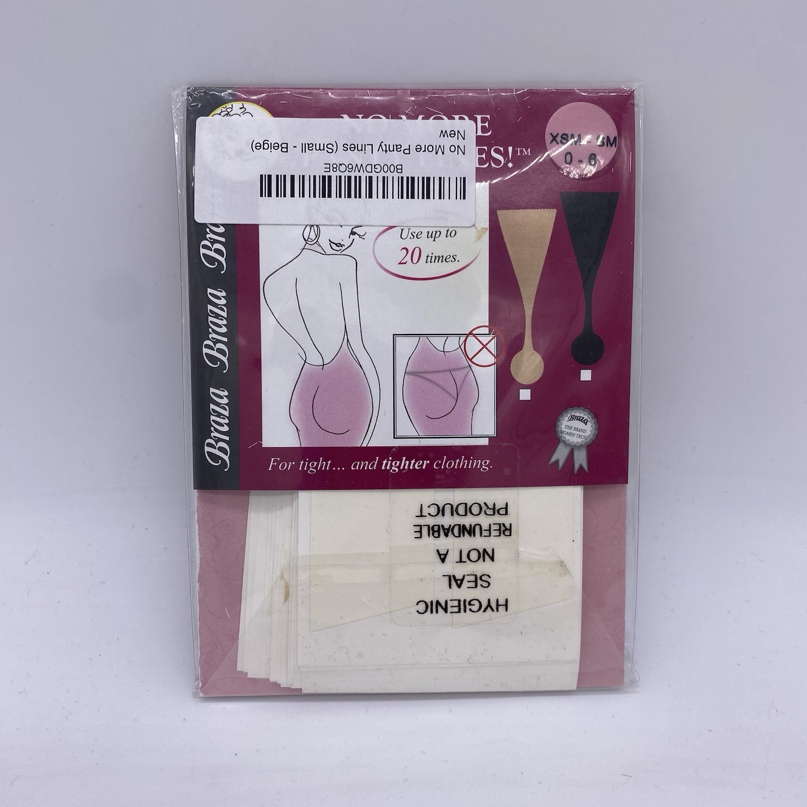 Braza No More Panty Lines Strapless Adhesive Thong Underwear XS to Small Beige
