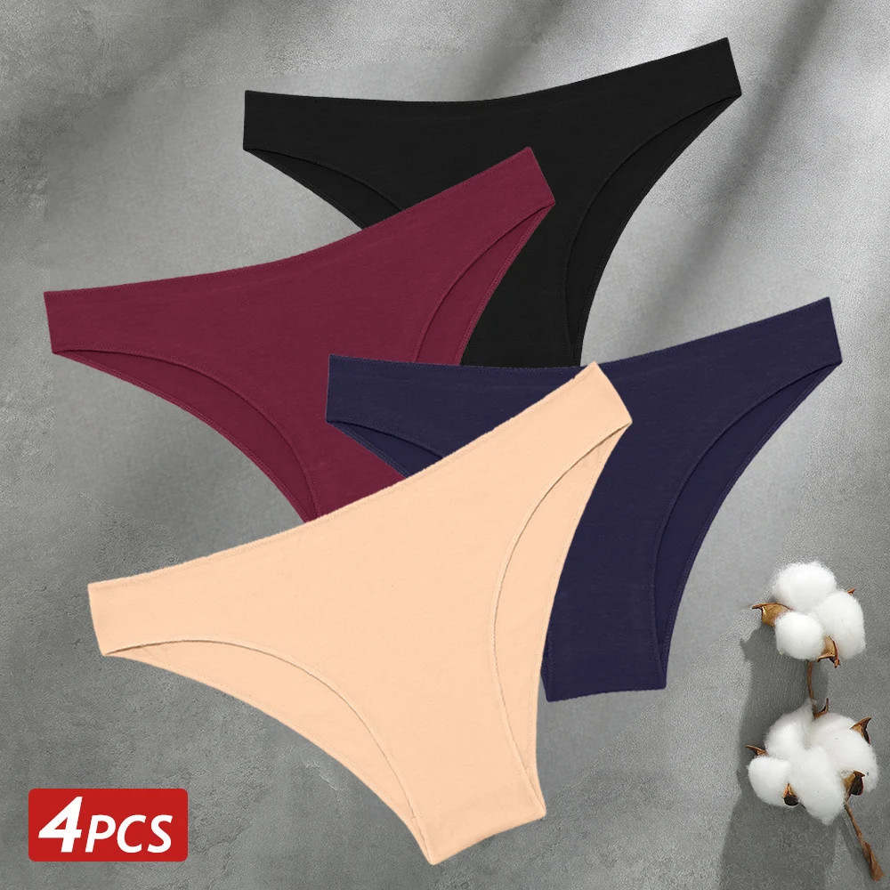 4pc Seamless Cotton Panties Women Low Waist Briefs Stretch Breathable Lingerie