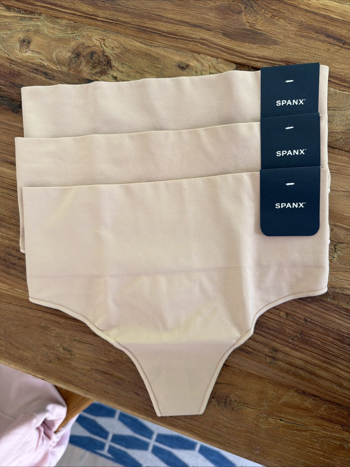 3-NEW SPANX Women’s EcoCare Shaping Thong Underwear Toasted Oatmeal 40048R