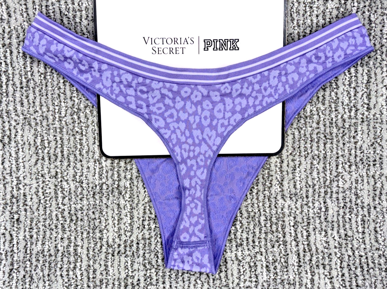Victoria’s Secret PINK NWT Medium Purple Leopard Print Seamless Thong Panty Sexy