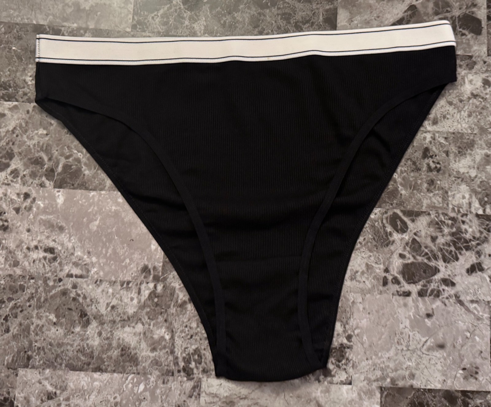 NO BOUNDRIES NOBO BLACK THICK BAND RIBBED KNIT HIGH RISE HI CUT CHEEKY PANTIES
