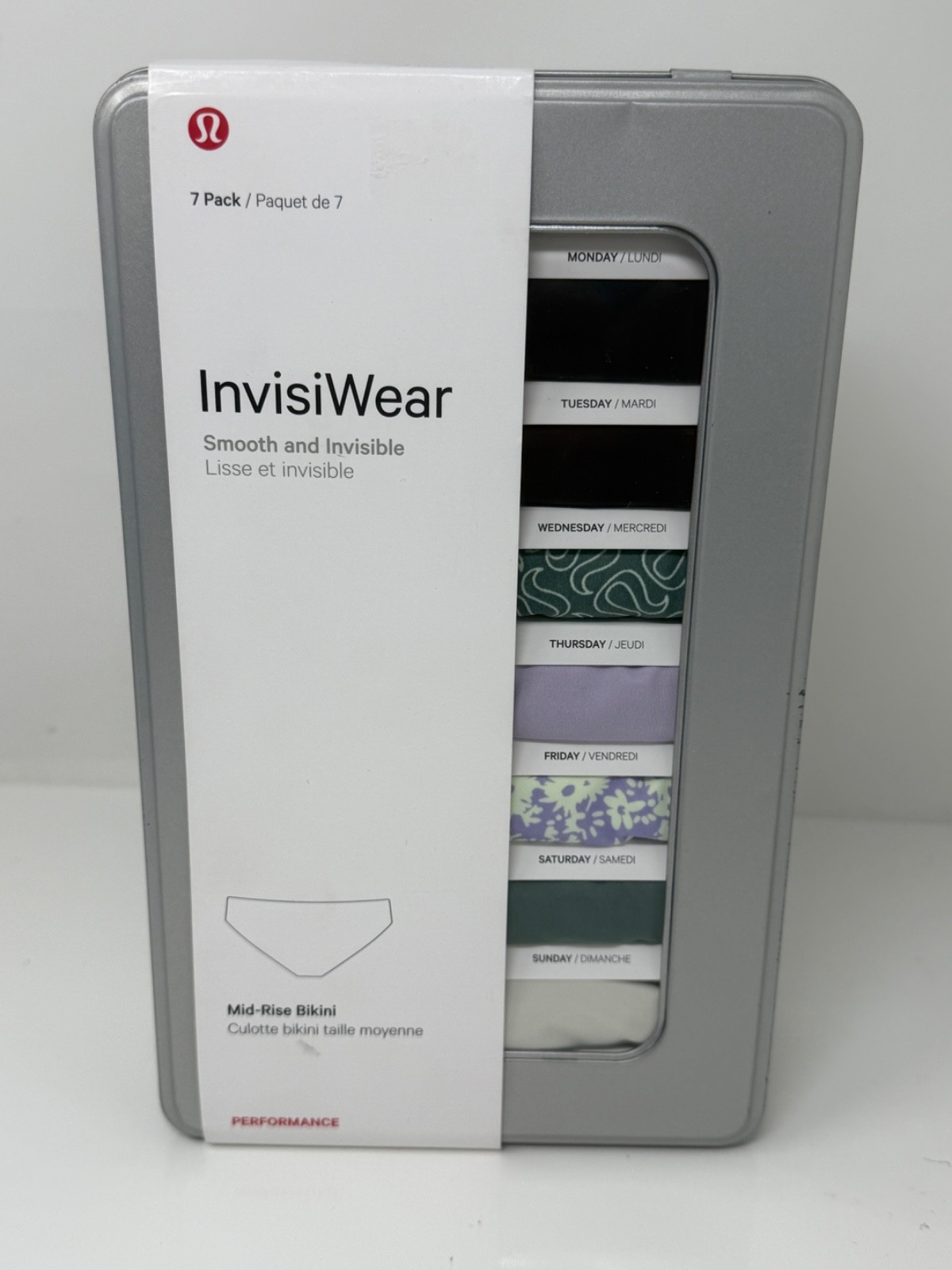 Lululemon InvisiWear 7 Pack Women’s XXL Mid-Rise Bikini Underwear Decorative Tin