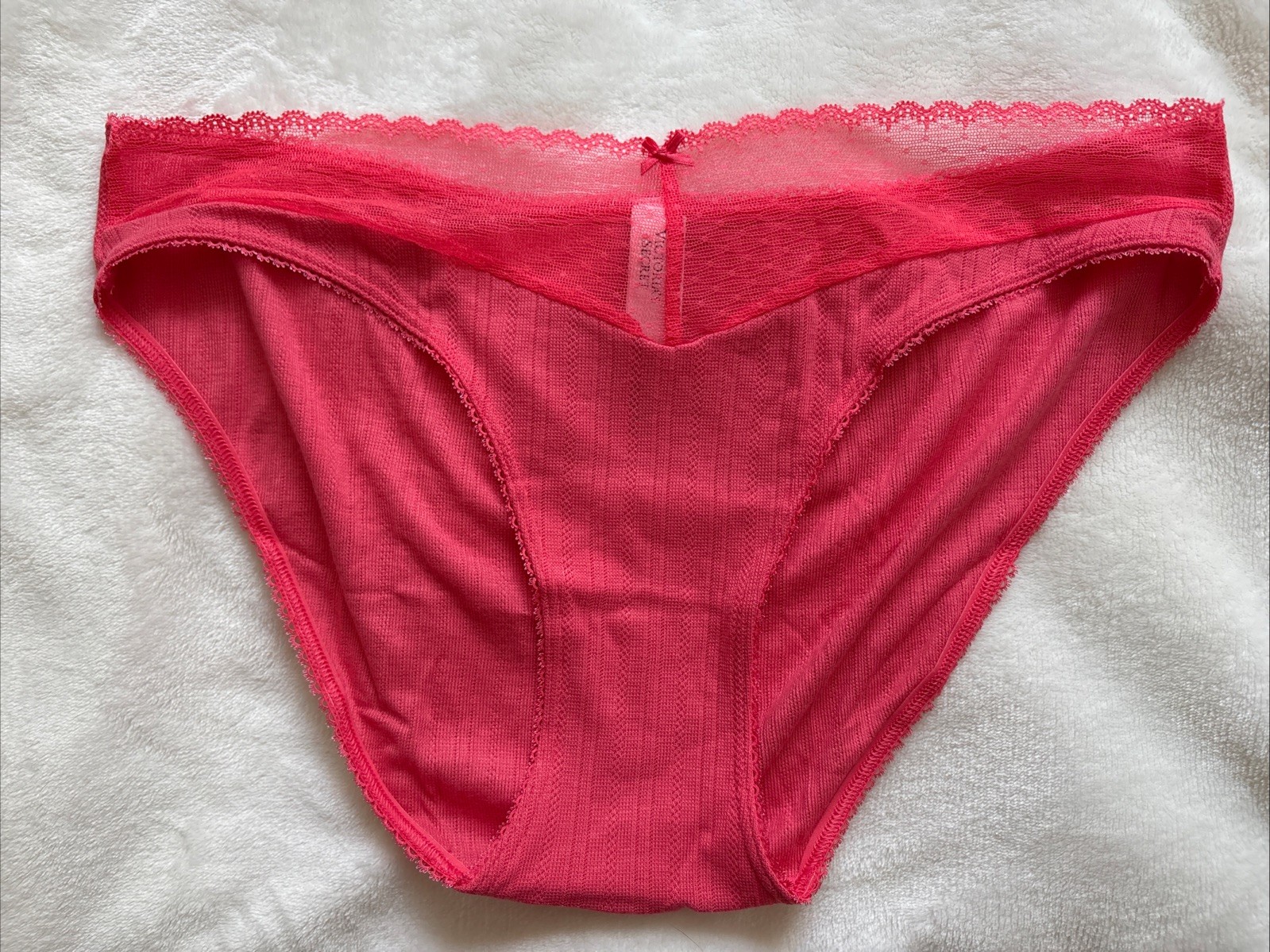 Victoria’s Secret Panties Bikini Panty Stretch Pointelle Dark Coral Mesh Large L