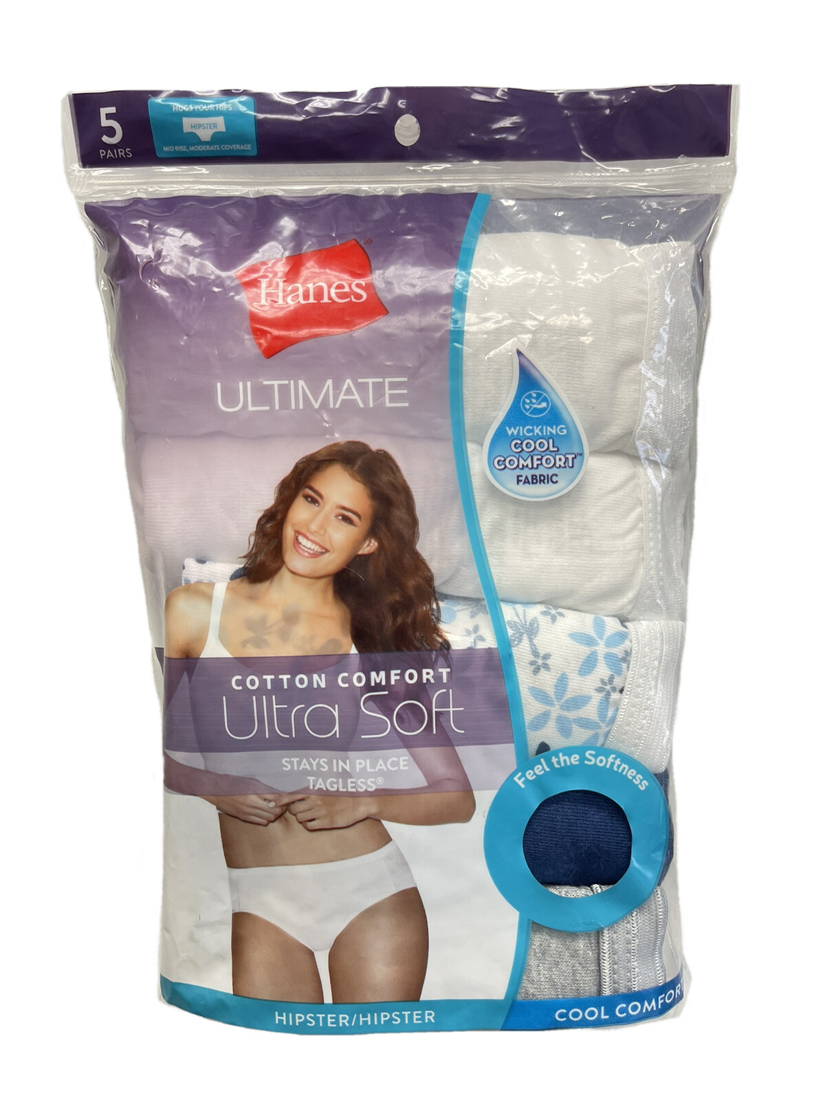 Hanes Women’s 5 Pack Ultimate Cotton Comfort Ultra Soft Hipster Underwear