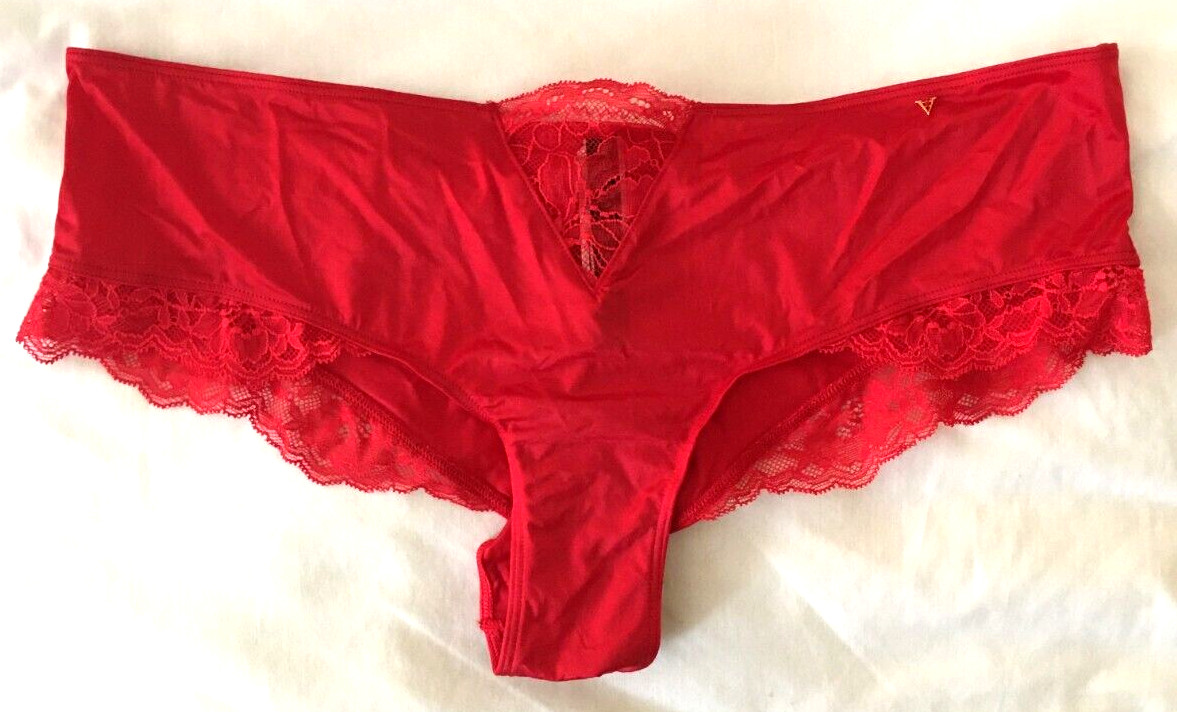 Victoria’s Secret Red Micro Lace Inset Cheeky Panty Size M Logo V Solid Color