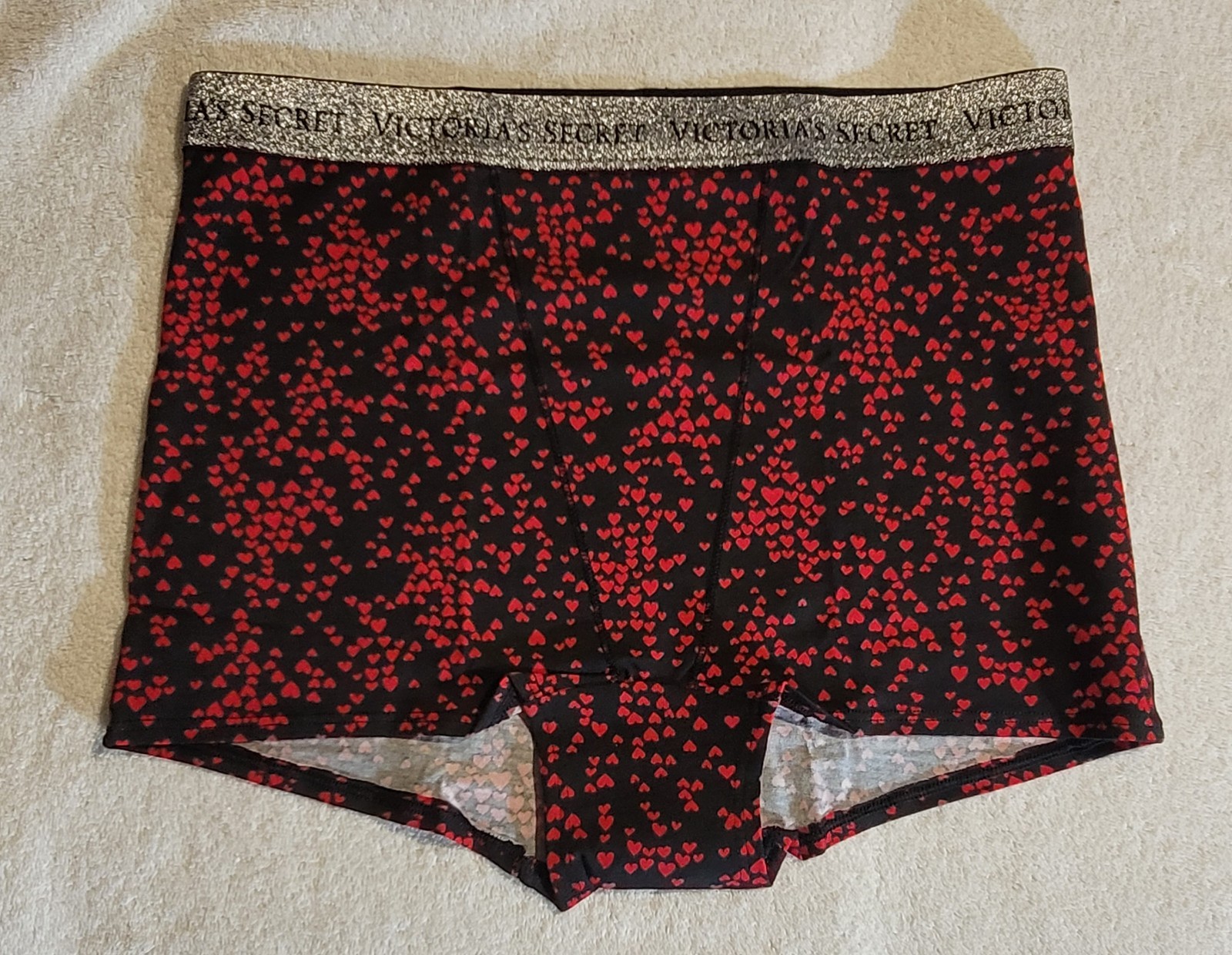 Victoria’s Secret High Waist Boyshort Panty Black Red Heart Shine Logo M
