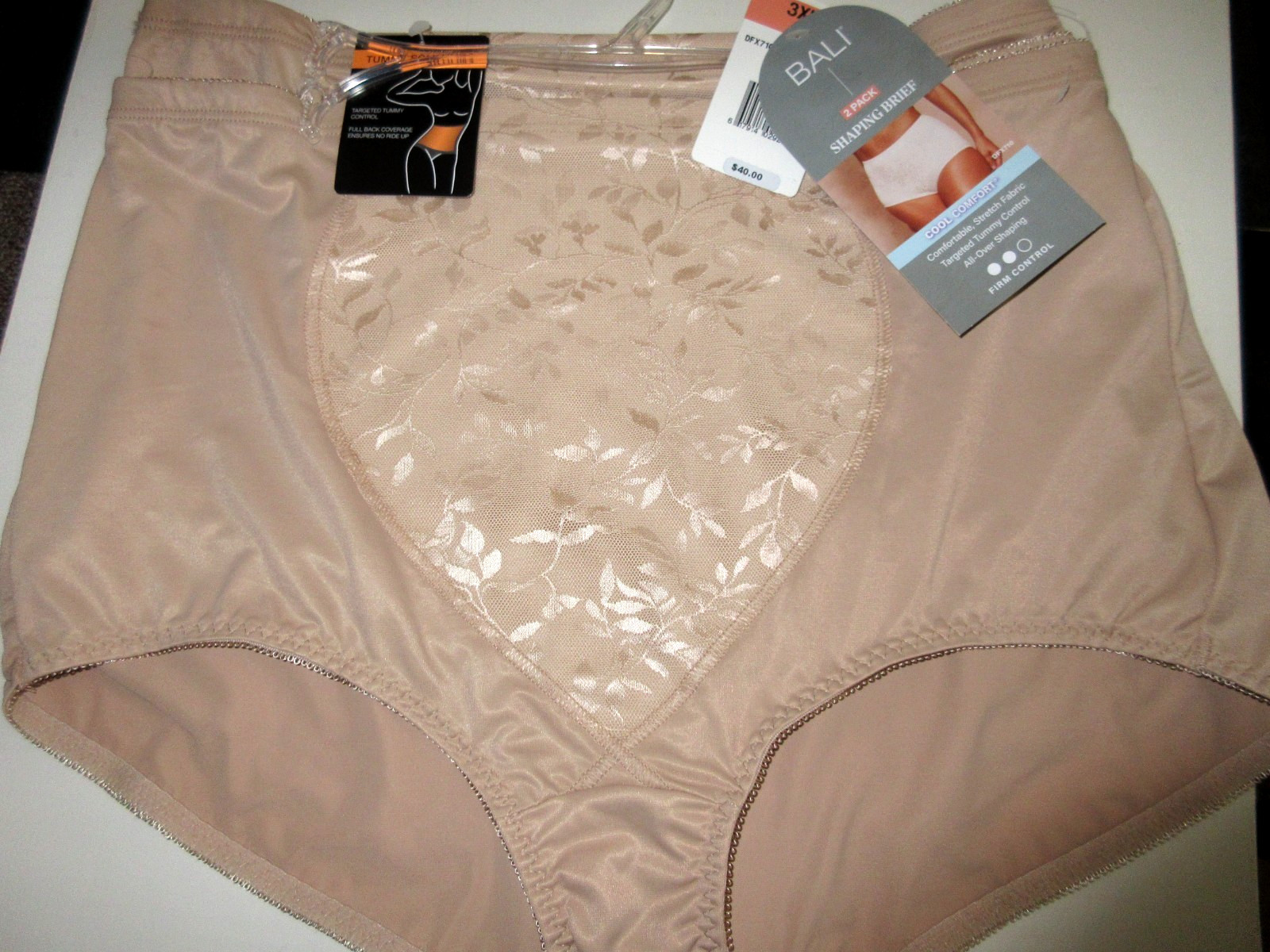 BALI 2-Pairs SHAPING brief Firm Control panties nylon womens beige Plus 3XL $40