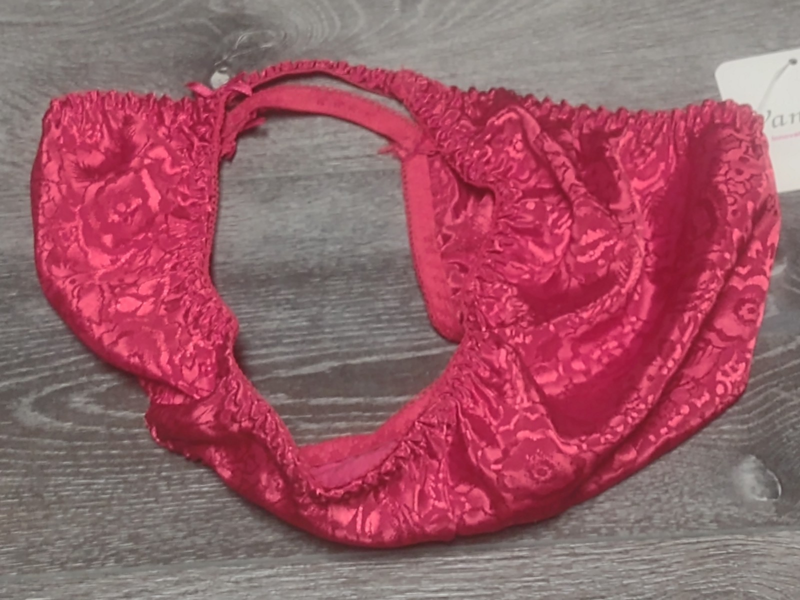 Vtg NWT Red Satin Panty String Bikini Floral Embossed Van Mar Size Medium