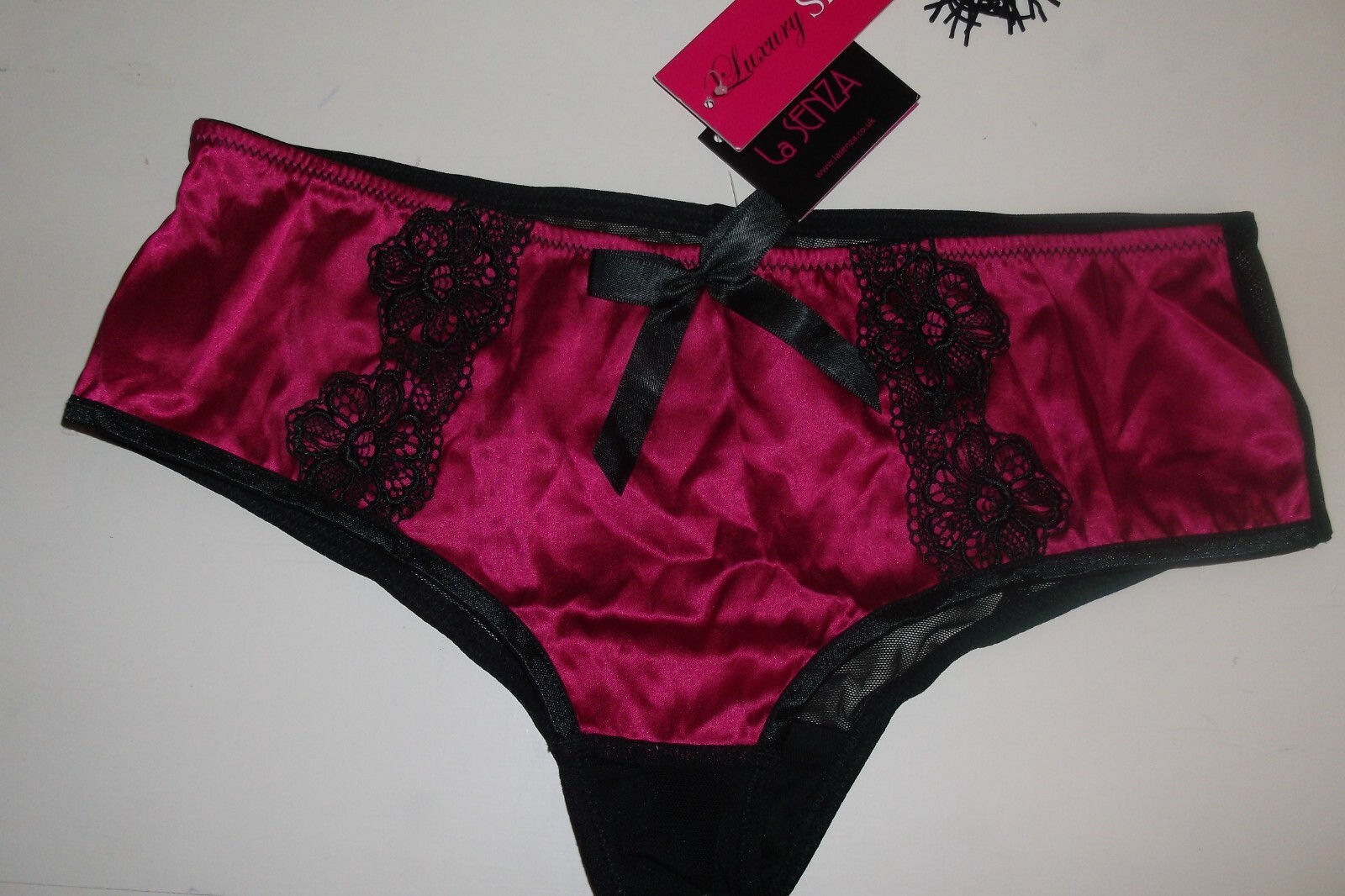 Bnwt La Senza Georgia Shorts 8 10 Fuchsia Pink Silk Black Lace