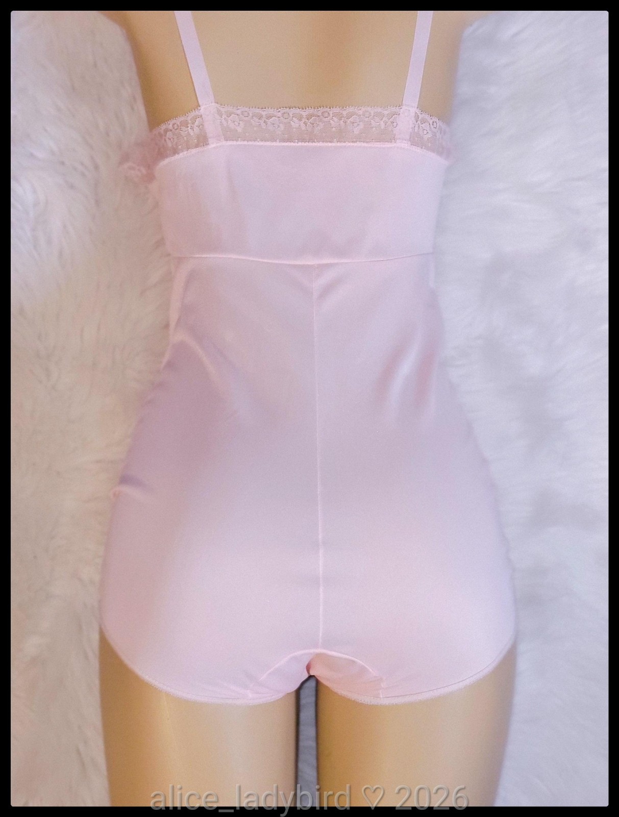 Vintage TEDDY Slip ROMPER Panty FLORAL Pink BODYSUIT Adult Playsuit ~S/M 34-36