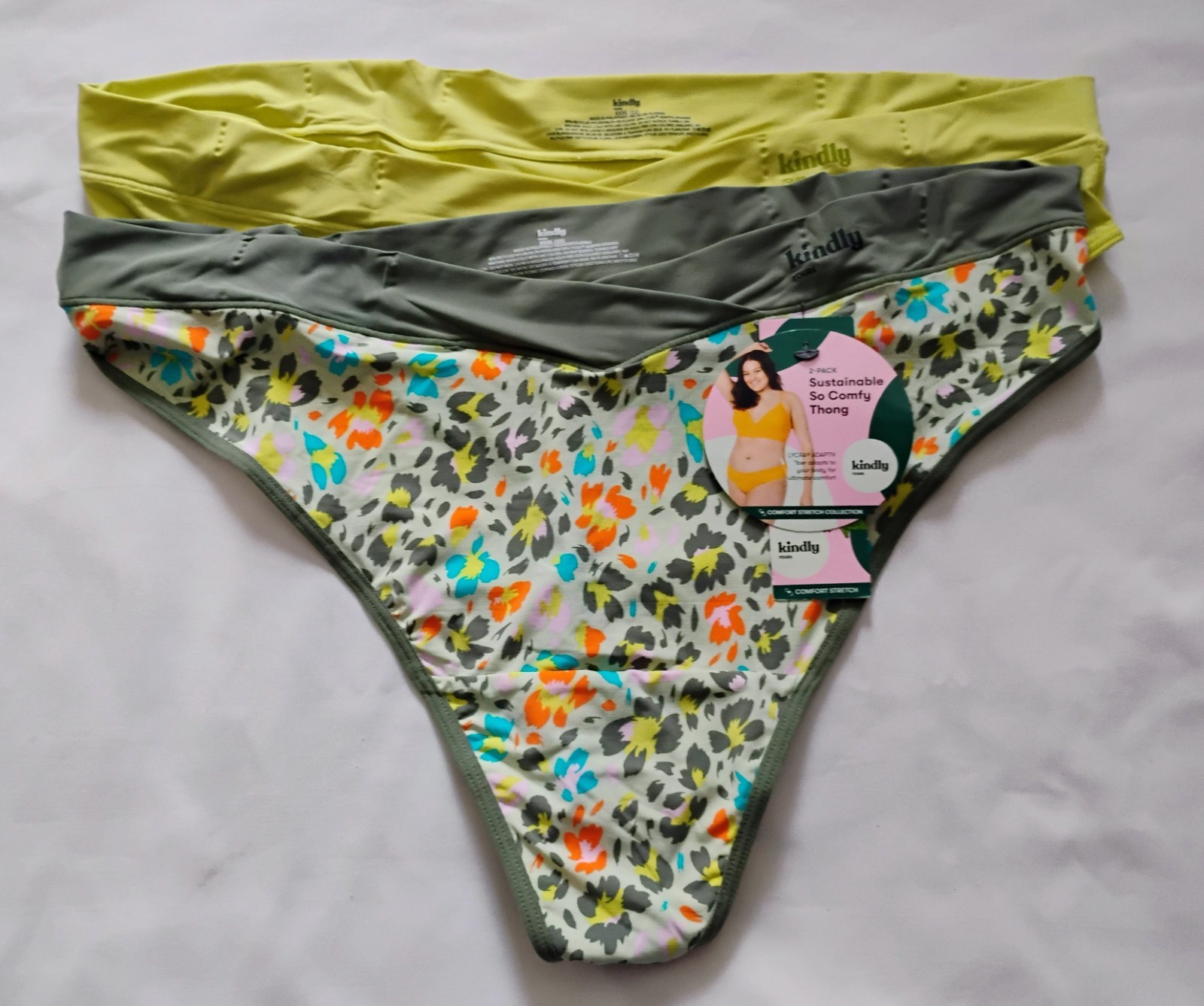 Kindly Yours 2-Pack Comfy Thongs Size XXXL(22) Green/Print New With Tags