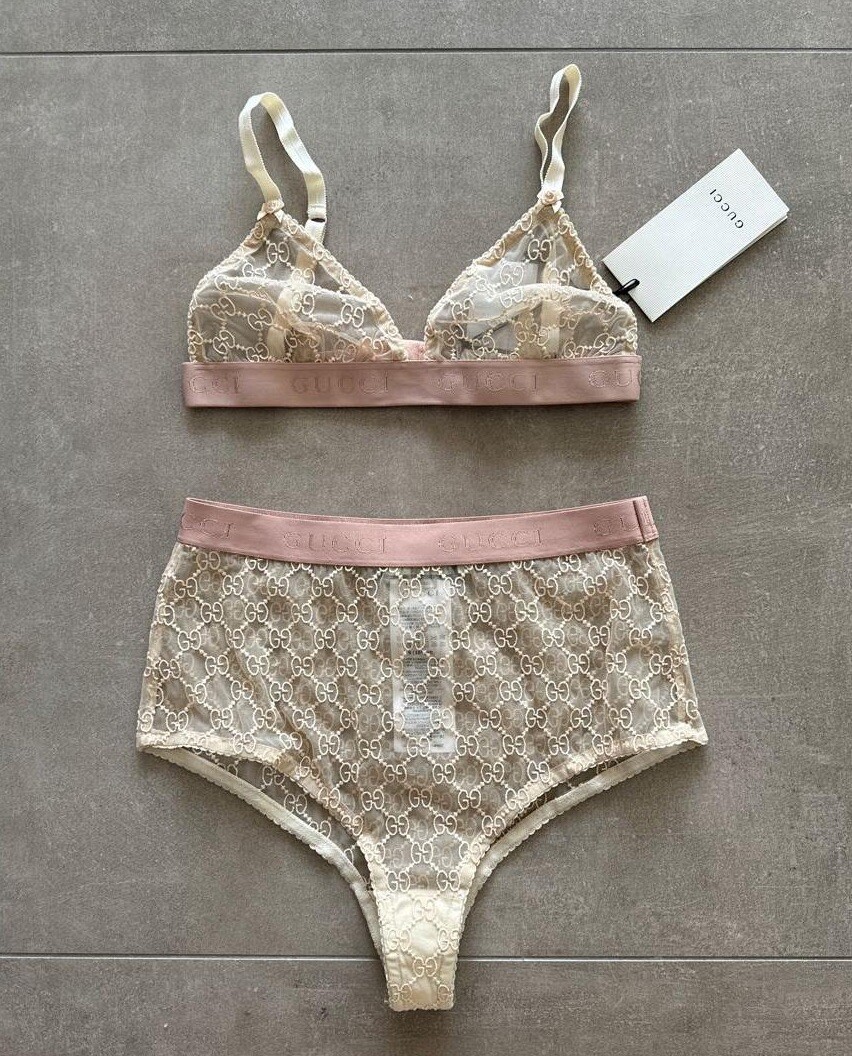 NWT Gucci Nude Lingerie Set Size XS Light Beige 100% Authentic Powder Bra