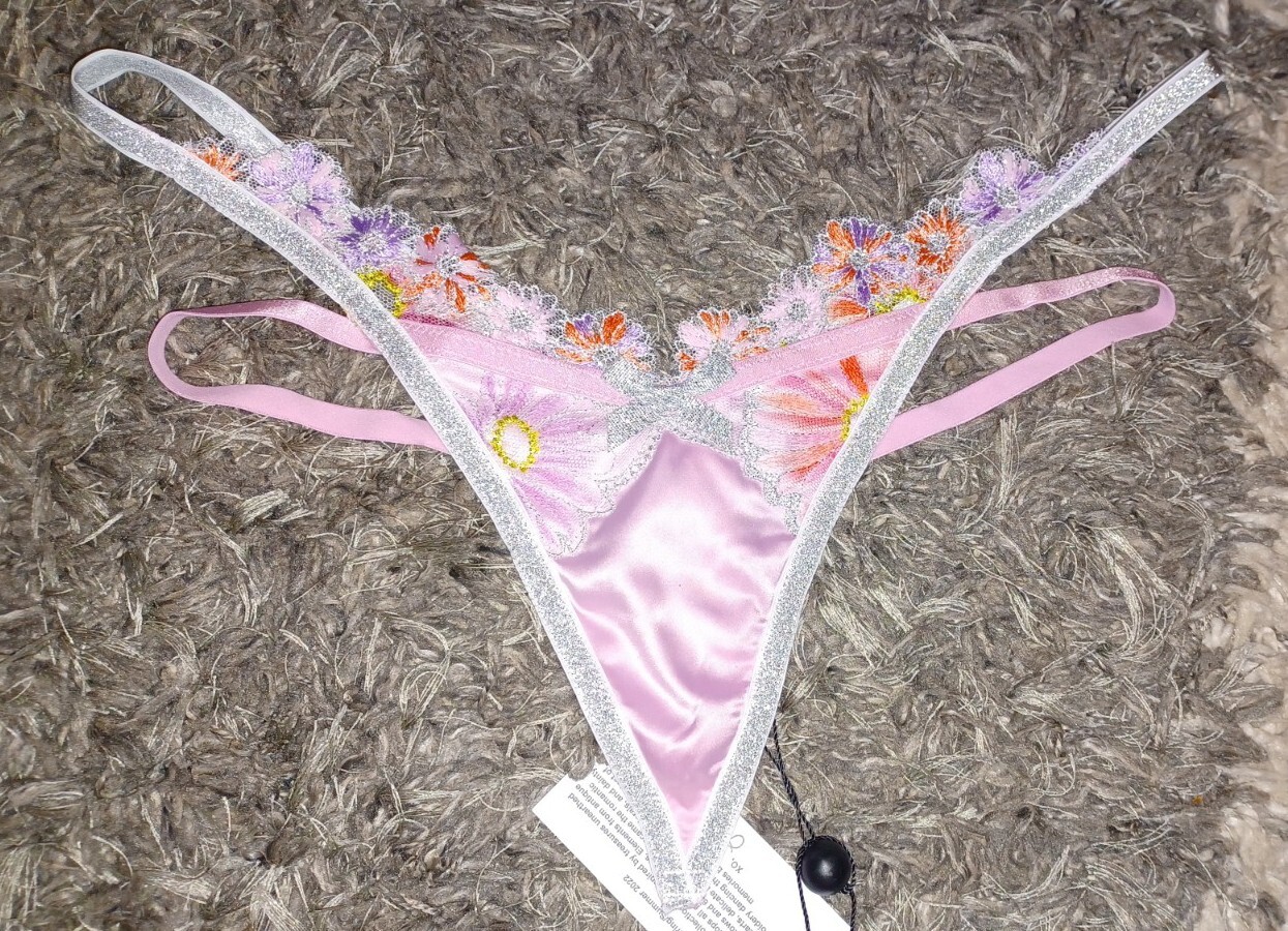 New VS/love for lemons embroidered strappy v string medium glitter floral