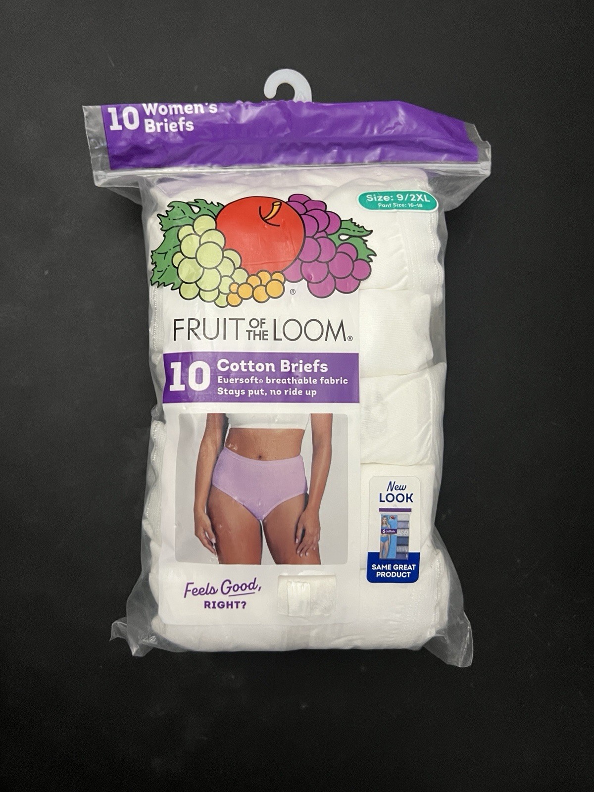 10-Pack FRUIT of the LOOM Women’s Size 9/2XL White Cotton Briefs Tag-Free