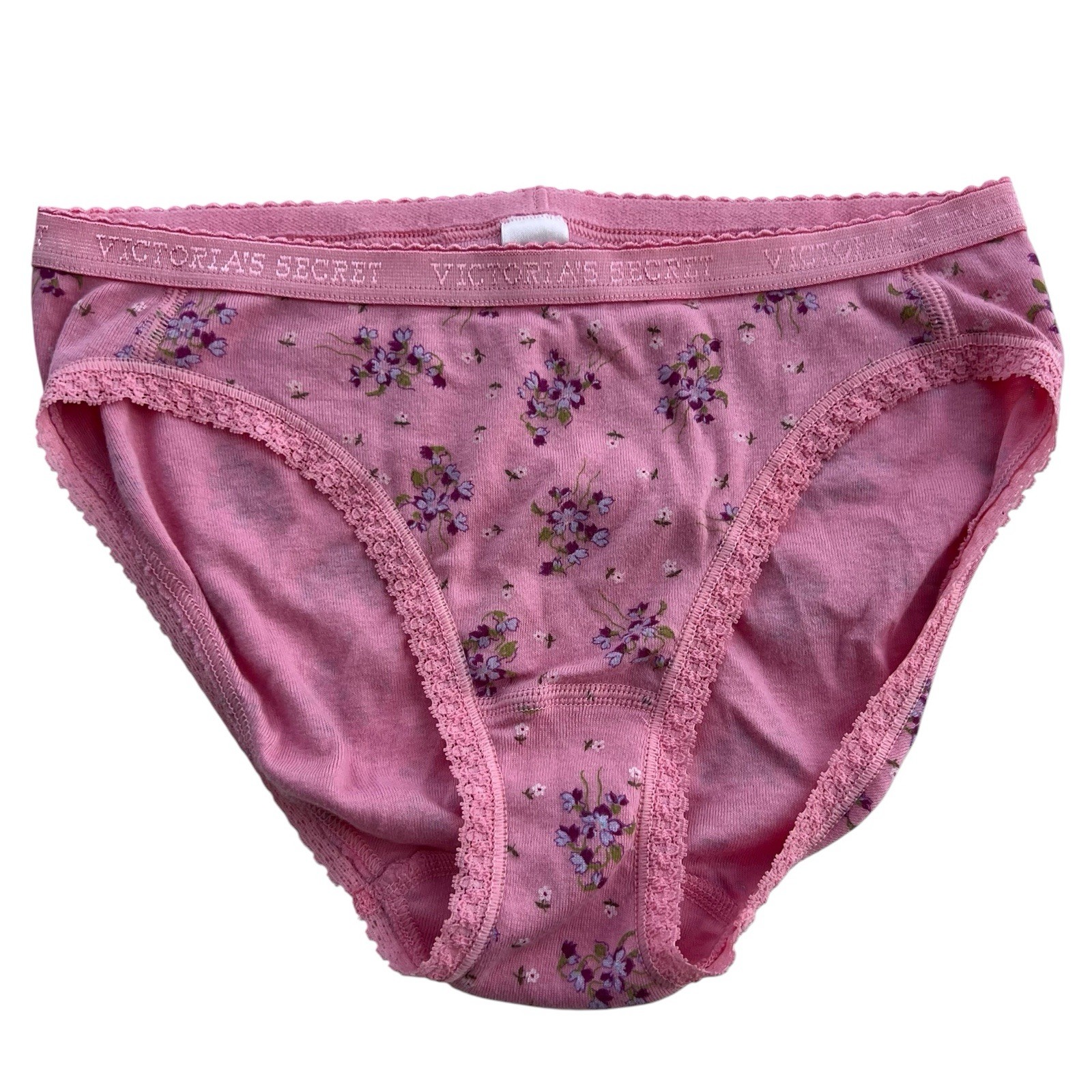 Y2K Victoria Secret Pink Floral Print Cotton Low Rise Bikini Panties Lace Trim