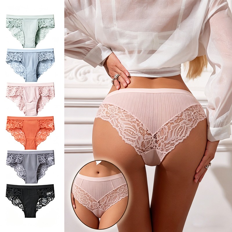 6 Pack Low Womens Low Rise Lace Panties Bikinis Ladies Underwear Lingeries Brief