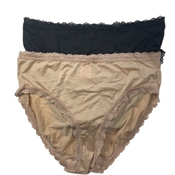 Panties Size 10 (3X) 2 Pairs Briefs Black Tan Microfiber Lace Trim Plus Size New