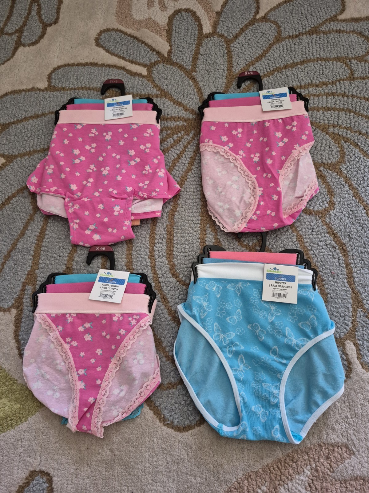 NEW Lot Of 4 Walmart Summer 3 Packs Of Assorted Underwear Styles, Women’s Small