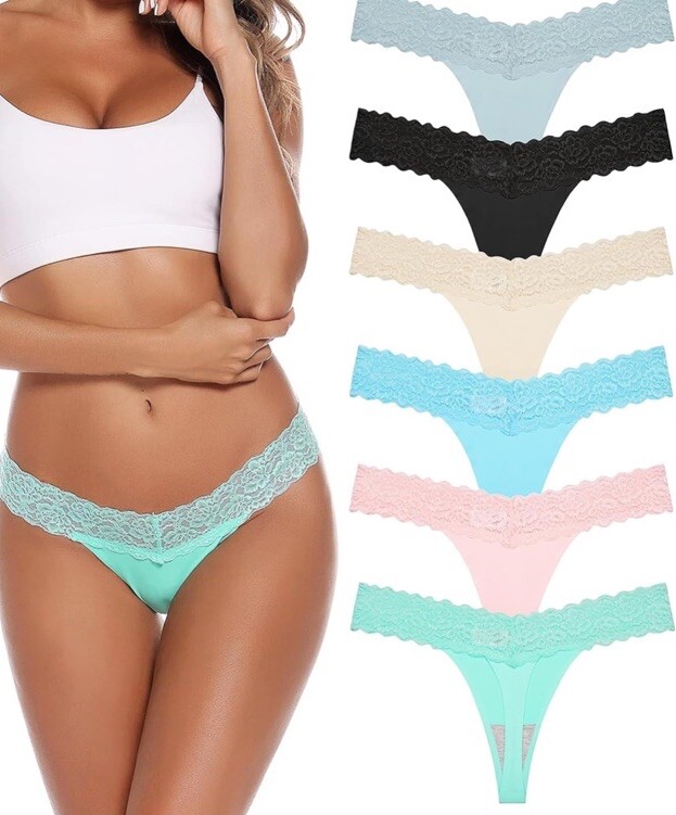 Lace Trim Thongs 6 Pack Women’s Sexy Panties Size XL Colorful