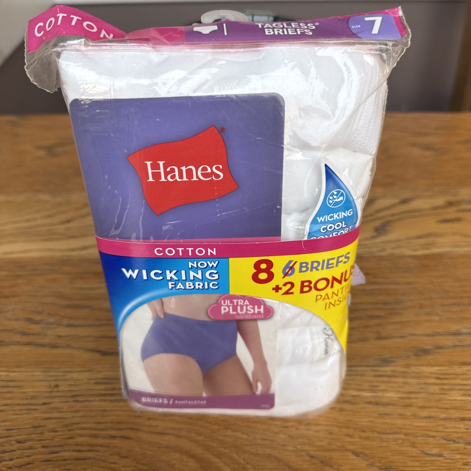 Pack of 8 Hanes Womens Size 7 White Tagless Cool Wicking Cotton Briefs NEW!!