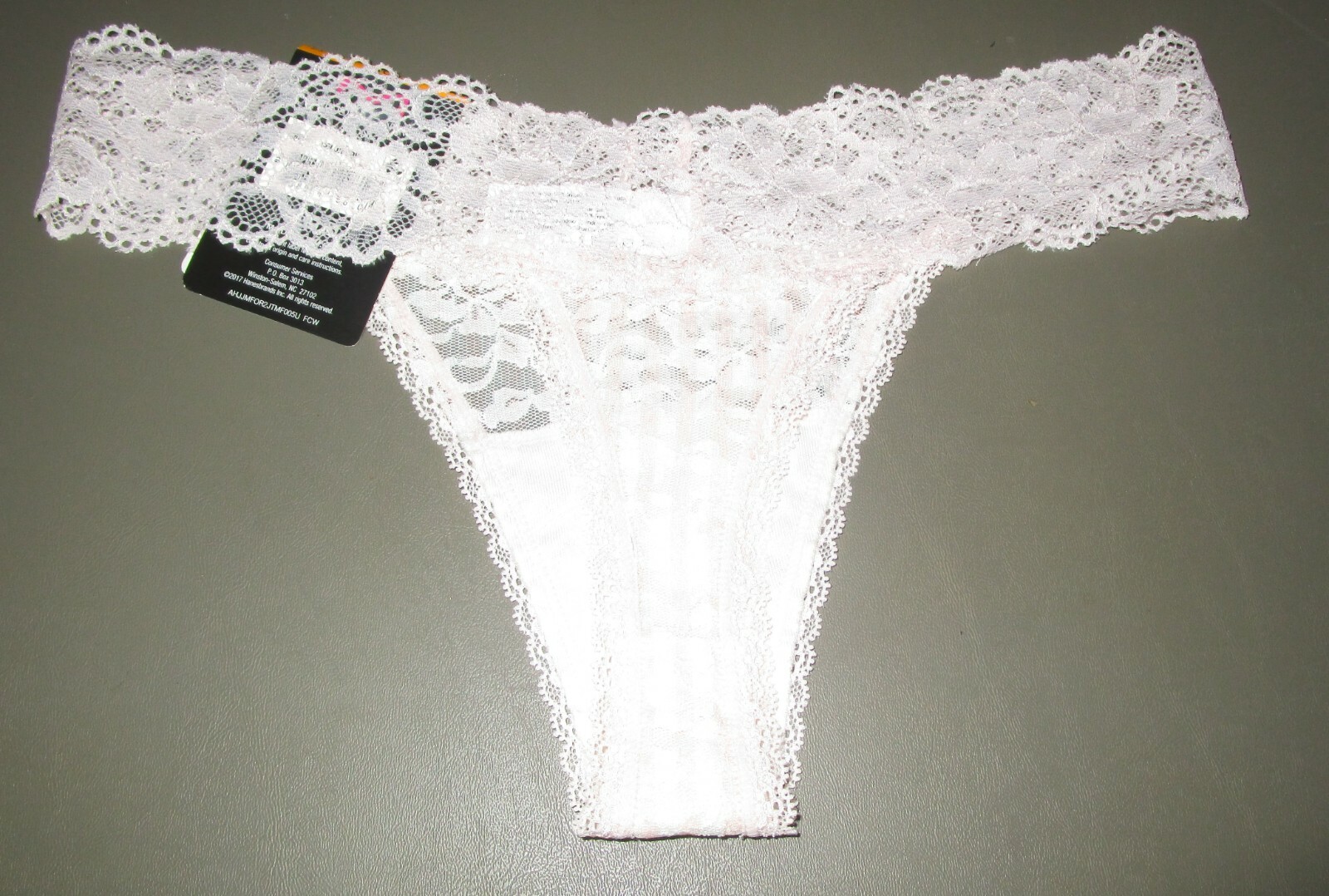 MAIDENFORM~S 5~DMESLT~Pink / Ivory Stripe Sexy Must Haves Floral Lace Thong