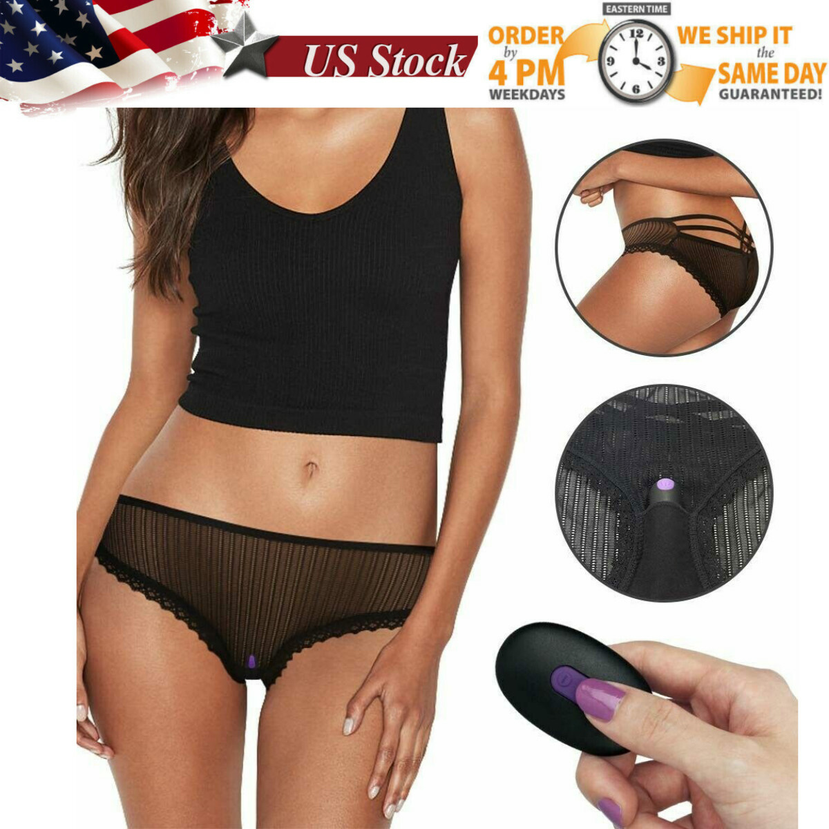SECRETS LACE THONG VIBRATING UNDERWEAR W/REMOTE BLACK (ONE SIZE) FIT ALL PANTIES